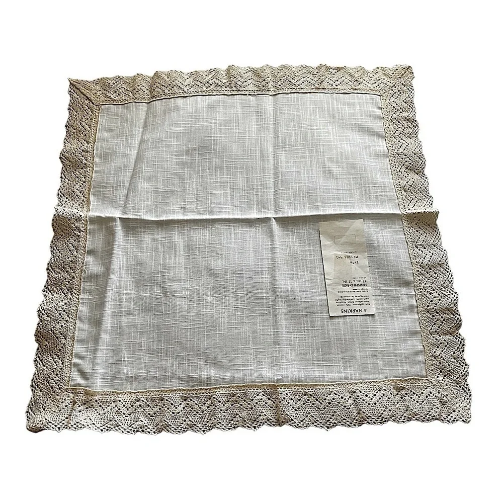NWOT Deadstock Sears & Roebuck Ivory Lace Trim Napkins 17” x 17”